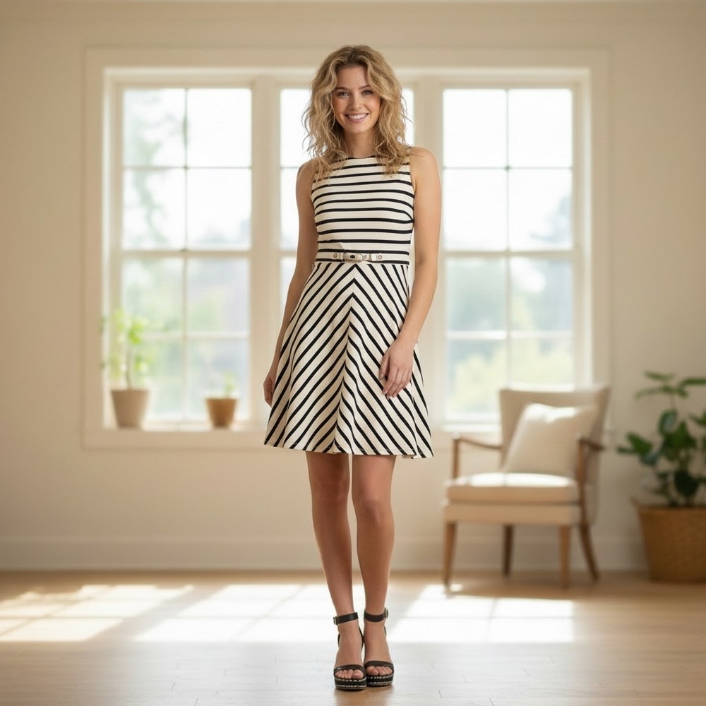 NWT Lauren by Ralph Lauren Striped Stretch Cotton Sleeveless‎ Ponte Dress Summer